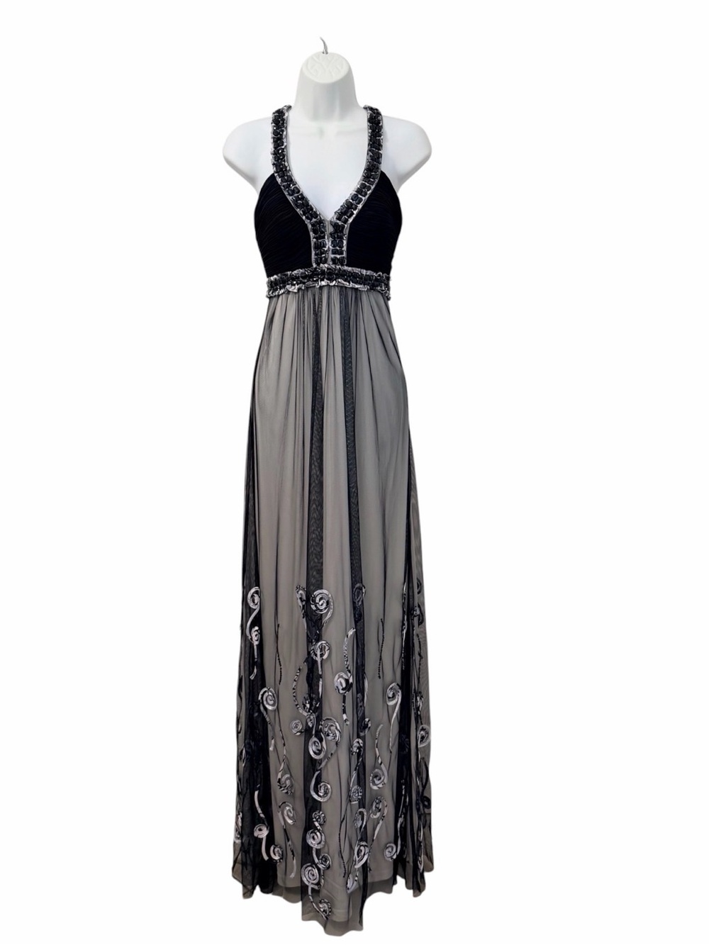 Sue Wong Dress NWT Black & Cream Embroidered Formal Evening Gown Size 6